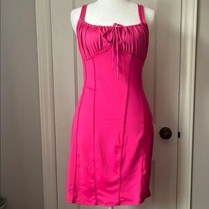 GAZE Pink stretch Sleeveless milkmaid babydoll fitted short Dress M coquette